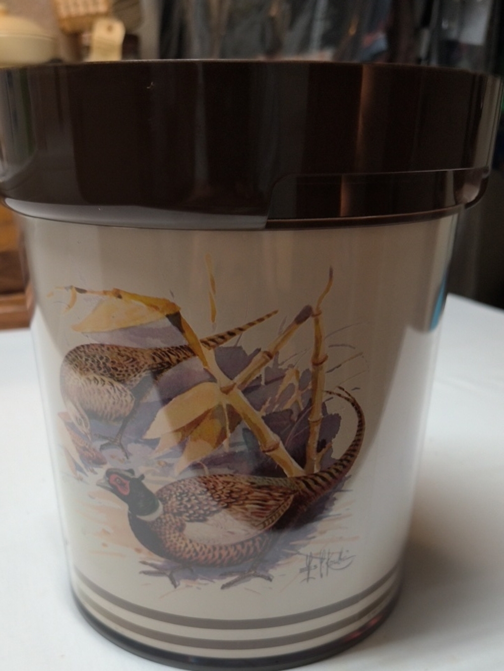 Vintage Decorative Brown Pheasant Ducks Ice Bucket Home Accents USA 1980